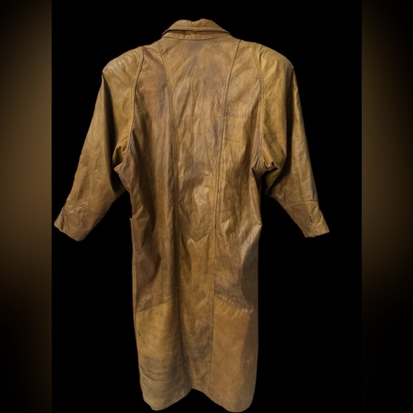 VINTAGE 1989 WINLIT BROWN‎ LEATHER DOUBLE BREAST TRENCH COAT SIZE MEDIUM - Picture 13 of 13